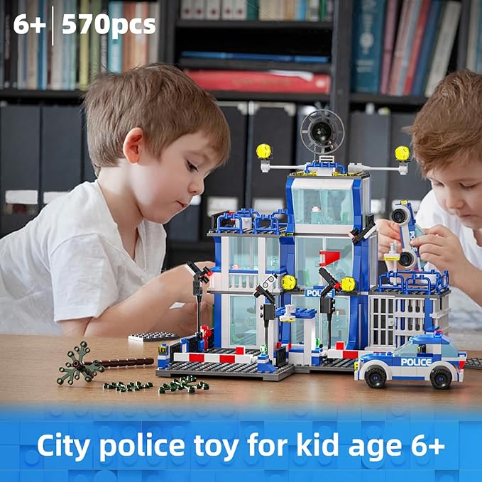 City Police Station Building Blocks Sets,570pcs City Police Station & Car Building Bricks Gift for Boys 6+ (Compatible with Lego)