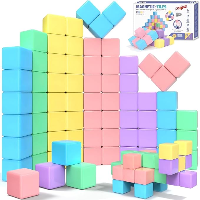 45pcs Magnetic Blocks Building Cubes for Toddlers - Pastel Colors Magnetic Cubes Toys Classroom Must Have STEM Magnet Building Blocks Toy Christmas Birthday Gifts for Girls Boys Ages 1-3 3-5