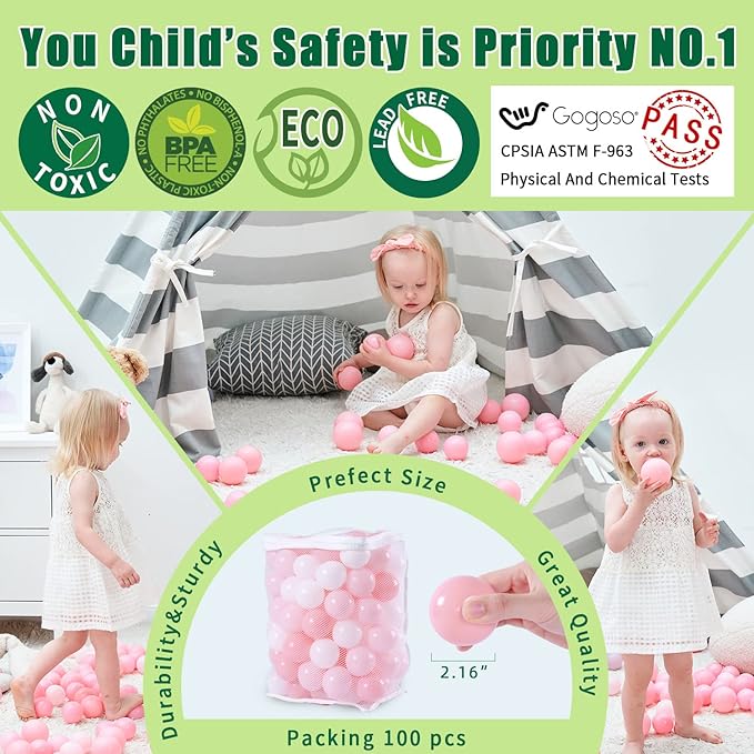 GOGOSO Ball Pit Balls for Toddles, Kids Plastic Balls for BallPit, Pool, Baby Party Accessories, Birthday Decoration 50 100 200 500 1000