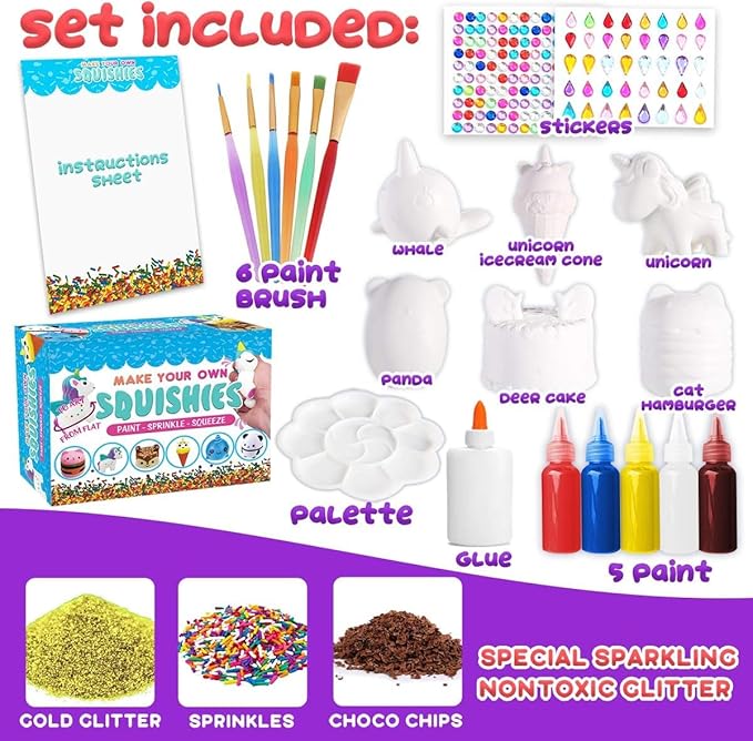 Insnug Sensory Toys Squishy Toy Food - Stress Relief Squishies for Girl Kids Age 4 6 8 10 Kawaii Jumbo DIY Slow Rising Squeeze Autism Unicorn Gift Ice Cream Cake Milk Shake Donut Painting Art Set