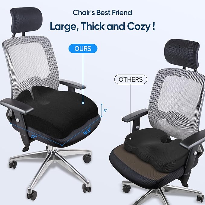Gel Seat Cushions for Office Chairs Tailbone Pain Relief/Pressure Relief/Sciatica Pain, Memory Foam Breathable Chair Cushions for Back Pain/Butt Pillow Fits Computer Chair/Car/Wheelchair