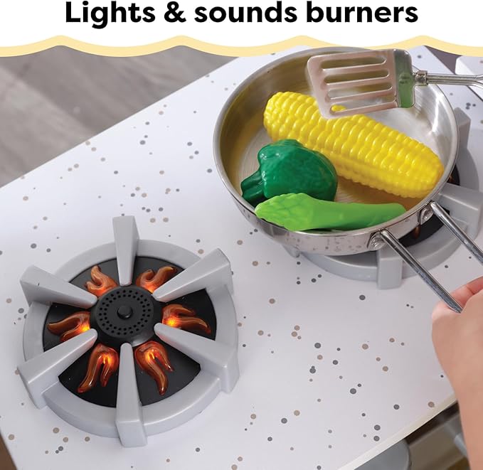 KidKraft Ultimate Corner Wooden Play Kitchen with Lights & Sounds, Play Phone and Curtains, Espresso, Gift for Ages 3+