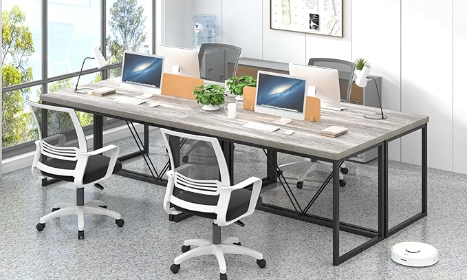 FOLUBAN Modern Home Office Desk, Industrial Vintage Computer Desk, Rustic Wood and Metal Study Writing Table, Simple Work Gaming PC Desks for Bedroom Living Room, Light Grey 53 Inch