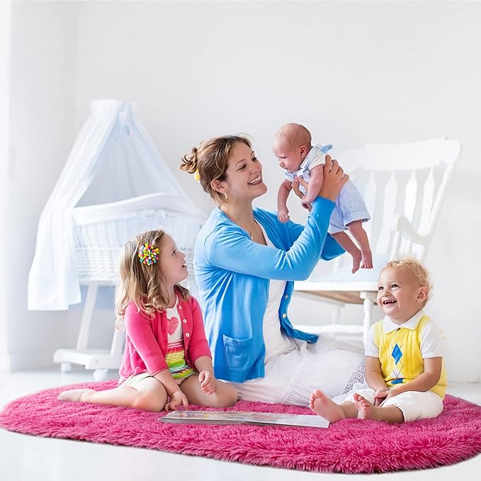 Noahas Ultra Soft Fluffy Bedroom Rugs Kids Room Carpet Modern Shaggy Area Rugs Home Decor 2.6' X 5.3', Hot Pink
