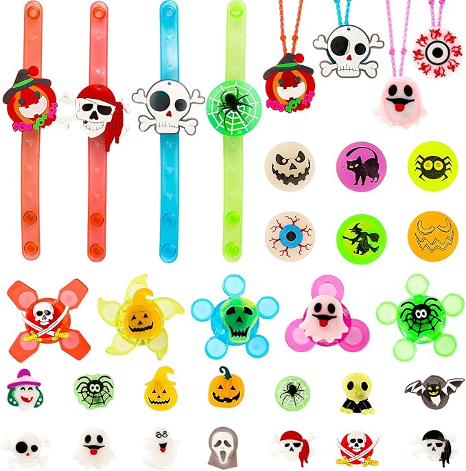 Halloween Party Favors for Kids - 57 PCS Halloween Decorations LED Flash Rings Light Up Necklaces Halloween Toys, Glow in the Dark Halloween Party Supplies, Halloween Gifts/Halloween Treats for Kids