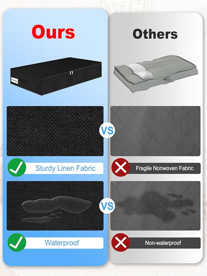 boailydi Under Bed Storage Bags with Zipper, 7 Inch Tall Underbed Storage Containers with Rigid Sides & Bottom,30x15x6.7 Inches, Large Clothes Organizer Box for Bedroom, Dorm, Couch, Black