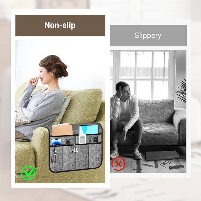 Armchair Caddy & Remote Control Holder for Couch & Recliner | Non-Slip Armrest Organizer with 6 Pockets for TV Remote, Phone, Tablet, Magazine & More, 19 x 35 Inches, Gray