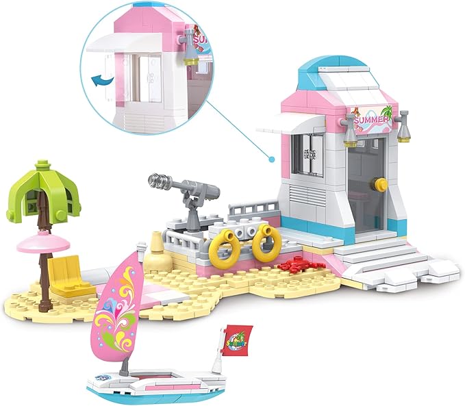 3in1 Girls Boat Cruise Ship Building Sets Friends Beach House Rescue Helicopter Building Kits Summer Holiday Adventures STEM Building Toys Creative Play Set Gift for Kids Aged 6-12, 351 Pieces