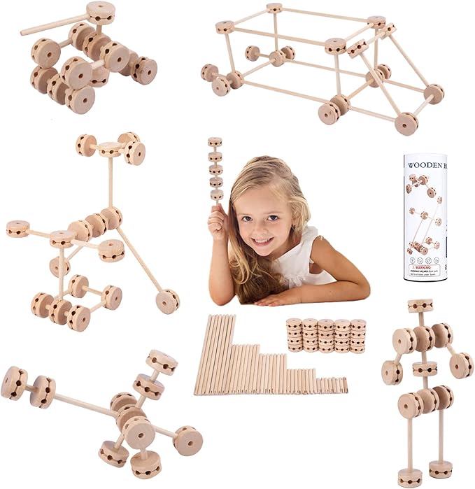 Wooden Building Blocks for Kids Ages 4-8, STEM Preschool Learning Toys for Children, Educational Creative Construction Gift for Boys and Girls, 60 Pcs