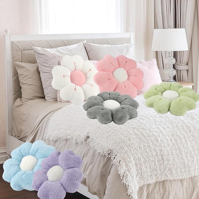 6 PCS Daisy Flower Shaped Throw Pillow, Cute Floor Cushion Seating Decorative Soft Plush 3D Floral Cushion for Couch, Bed, Sofa, Chair & Home Decor (Multicolored, 14 Inch)