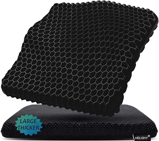 Gel Seat Cushion for Long Sitting Pressure Relief (Extra Large & Thick) - Non-Slip Gel Chair Cushion for Back,Sciatica,Tailbone Pain Relief - Seat Cushion for Office Desk Chair,Car Seat,Wheelchair