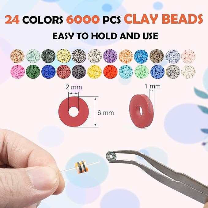 Clay Beads 8500 Pcs 2 Boxes Bracelet Making Kit - 24 Colors Polymer Clay Beads for Bracelet Making Set - Heishi Disc Beads for Jewelry Making kit with Charms and Gift Pack for Girls