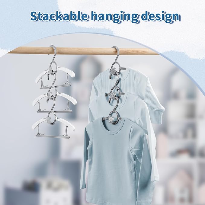 Baby Hangers 100 Pack Extendable Adjustable Kids Hangers, 11-14 Inches Non-Slip Plastic Toddler Hangers for Baby Kid Kids Children Infant Child,Stackable Kid Hangers for Closet Grey Bear