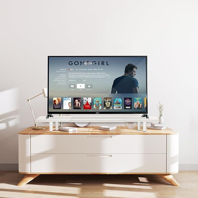 Across-Star Dual-Monitor-Stand-Riser-For-Desk Adjustable Length 32-40 Inch，Large Desktop Computer Monitor Riser For 2 Screens，Desk Shelf Organizer Riser Stand For Computer/Laptop/PC/Printer/TV White