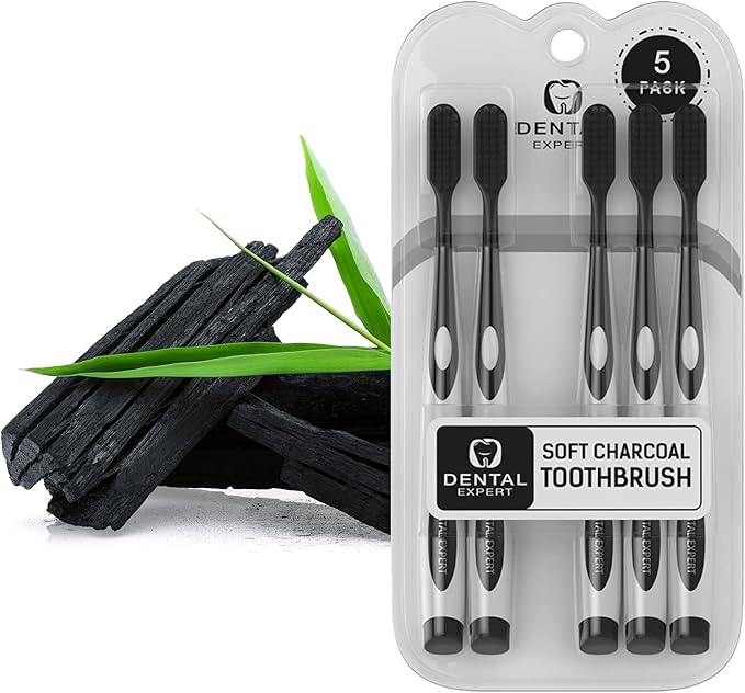 Charcoal Toothbrush Ultra Soft for Sensitive Gums - Teeth Whitening Brush for Adults & Children [Extra Family Pack] - Medium Tip Bristles