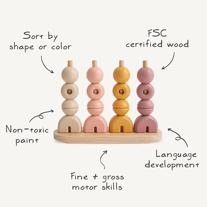 mushie Wooden Multi Shape Stacker | for Kids 3 Years+ | Preschool Educational & Toddler Montessori Toys (Sunrise)