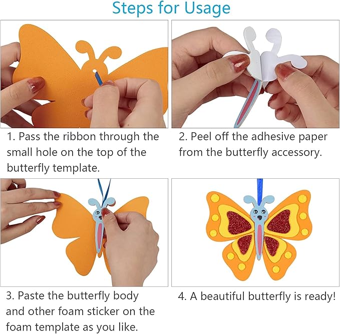 Fennoral 12 Pack Butterfly Craft Kit for Kids Creative Make Your Own Butterfly Foam Stickers DIY Arts and Crafts for Kids Boys Girls Party Favor Spring Summer Decoration Birthday Gifts