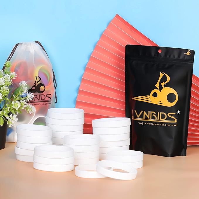 50 PCS Silicone Bracelets Wristbands for kid, Sports Rubber Elastic Wristband Bracelet for Party Decorations Favors Set Pack White