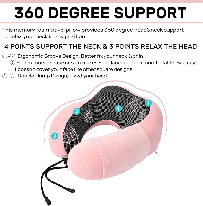urnexttour Neck Pillow Airplane-2 Pack Memory Foam Travel Pillow, Soft Support Travel Neck Pillow for Travelling, Sleeping Rest, Car, Train and Home Use (Grey&Pink)