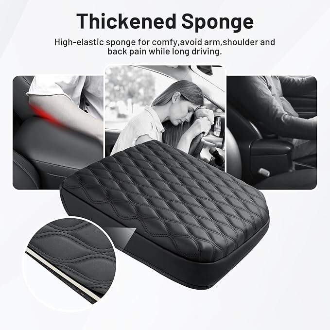 Autorder Center Console Cover for GMC Sierra/Chevy Silverado 2019-2025 2026 Accessories Armrest Cushion Cover Nappa Leather Middle Console Covers Console Cushion Pad Anti-Scratch(Bucket Seat Only)