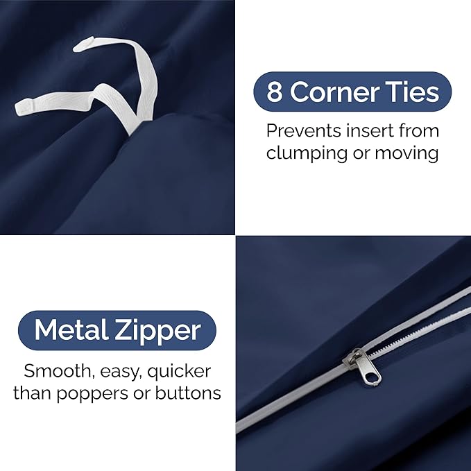 Duvet Cover King Size Set - Extra Soft King Size Duvet Cover 104 x 90 with 2 Pillow Shams - Hotel Luxury Easy Care and Fade Free w/Zipper Closures & Ties - Comfy Breathable Bedding Set (Navy Blue)