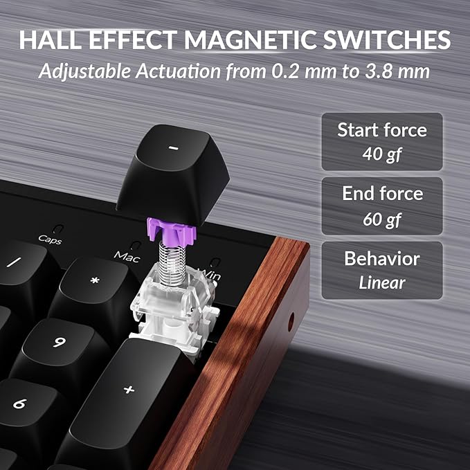 Keychron K10 HE Hall Effect Keyboard Wireless, Magnetic Switch Hot Swappable, Adjustable Actuation Rapid Trigger Mode with Aluminum + Wood Frame, Full-Size Custom RGB for Mac Windows Linux - Black