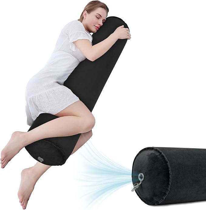 EULANT Inflatable Body Pillow for Adults,47inch Inflatable Travel Body Pillow for Sleep Long Hug Pillow Bolster Pillow for Sleeping,Back(Black)