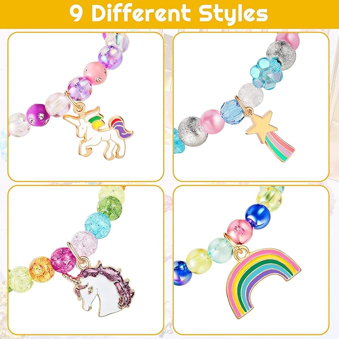 Hicarer 9 Pieces Unicorn Girls Bracelets for Toddler Little Girls Rainbow Bracelets Princess Colorful Cute Beaded Jewelry for Gift Goodie Bag Stuffers Birthday Party Favors(Elegant Style)