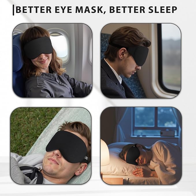 ZLZQER Cooling Cotton Eye Sleep Mask for Men & Women, Soft & Breathable, Pressure-Free Design for Side Sleepers, Adjustable Light Blocking Mask for Sleeping, Travel & Naps (Black)