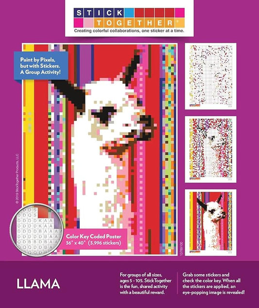 Llama Mosaic Sticker Art Kit for Kids and Adults, Large Sticker by Number/Letter Poster 36" x 40" with 3,996 Stickers, Paint by Stickers Puzzle for School, Classroom, Home