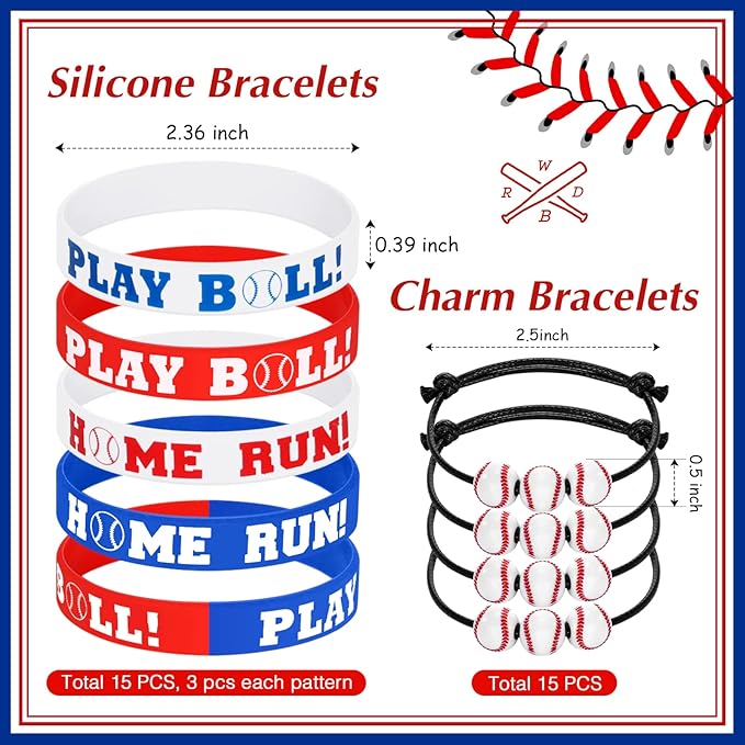 Aoriher Baseball Sport Party Favors for Kids, 15 Sets Sport Goodie Silicone Sport Bracelets Mini Stress Ball Keychain Temporary Tattoo Sticker Eraser for Sport Birthday Party Supplies Total 85 Pcs