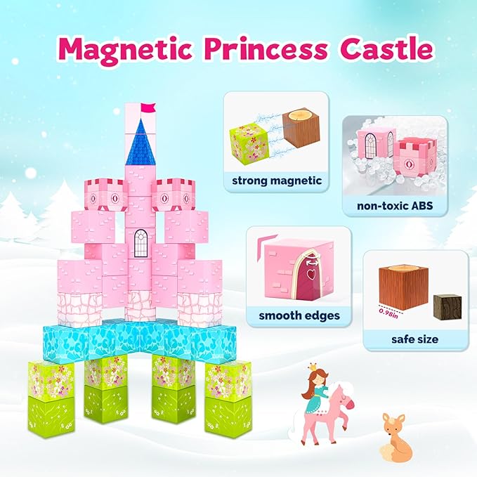 Updated Magnetic Blocks-Princess Toys, Creative Magnetic Building Blocks Toddler Toys, Birthday Gifts for Kids 3+ Years Old, STEM Montessori Sensory Toys for Boys & Girls Age 3-4 4-5 6-8