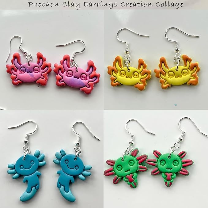 Puocaon Salamander Polymer Clay Cutters - 6 Pcs Axolotl Clay Cutters for Polymer Clay Earrings, Cute Axolotl Polymer Clay Jewelry Cutters, Animal Clay Jewelry Cutters for Earrings Making