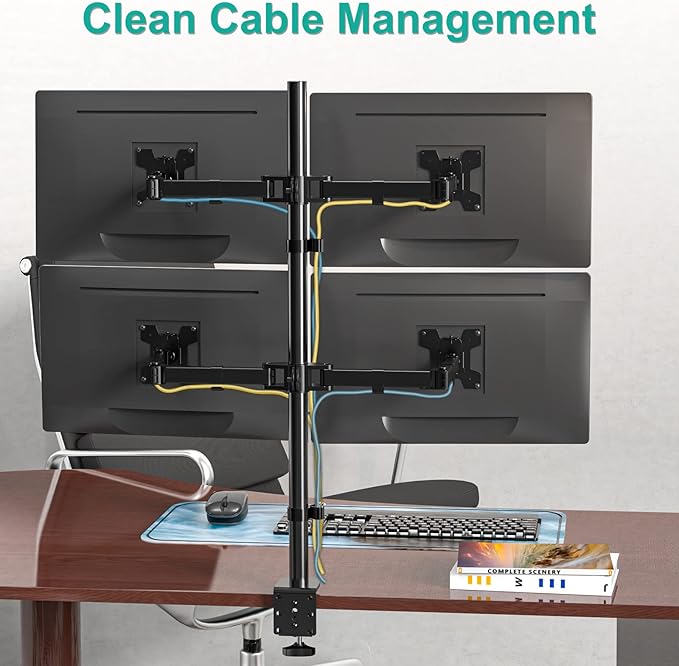 WALI Quad Monitor Desk Mount, 4 Monitor Stand Fits Heavy Duty Computer Screen up to 27 inch, Full Adjustable Arm Holds up to 22 lbs per Arm (M004), Black