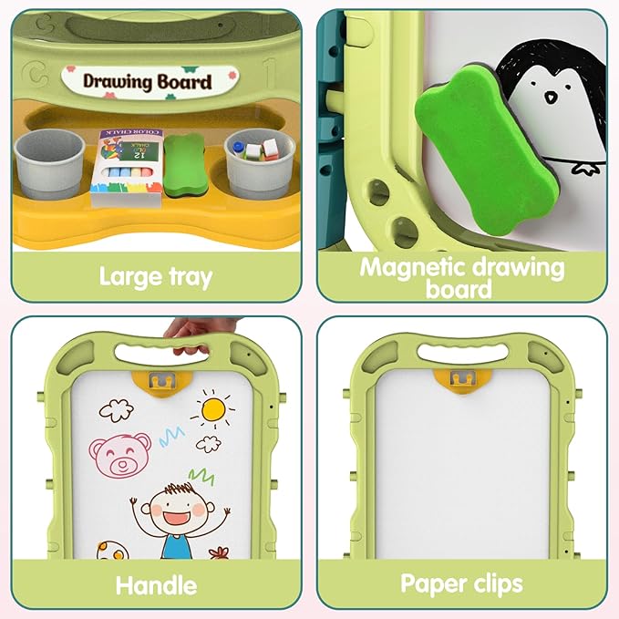 Amagoing Easel for Kids, Adjustable Standing Art Easel for Toddler, Double Magnetic Drawing Board with Painting Accessories, Birthday Christmas Gift for Little Boys and Girls, Middle Size (Green)