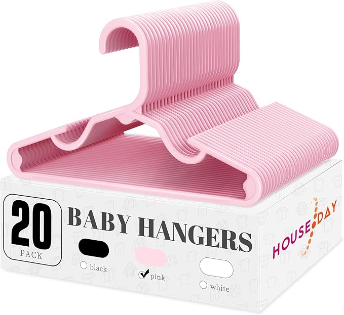 HOUSE DAY Plastic Baby Hangers for Closet 20 Pack, Durable Plastic Kids Hangers for Baby Clothes, Thin & Compact Childrens Hangers, Space Saving Pink Baby Hangers, Small Hangers for Kids Clothes