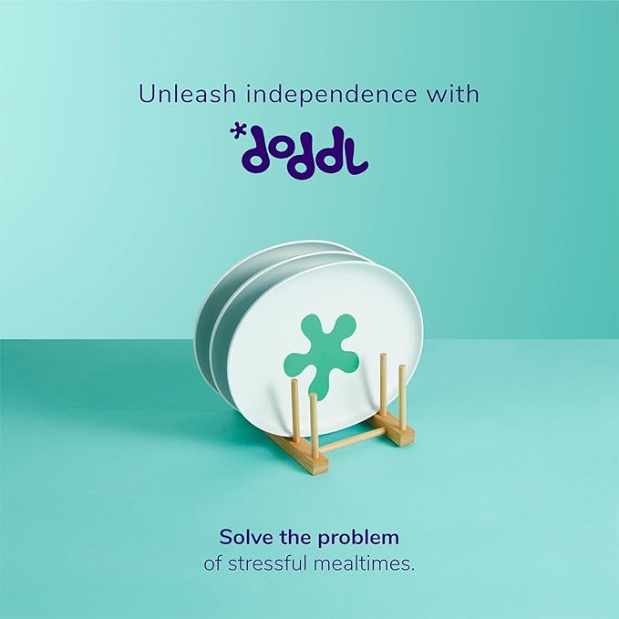 doddl Baby and Toddler Plate, Non-Slip Base, Ergonomic Toddler Dishes for Self Feeding, 1-3 Year Olds, Dishwasher Safe, BPA Free (White & Aqua)