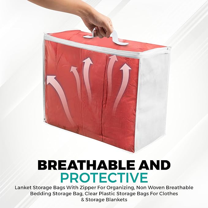 6 pack Clear Plastic Storage Bag with Zipper, Foldable Moving Bag for Comforters, Blankets, Bedding, Storage Containers, Breathable, Durable Clothes and Duvet Closet Organizers, 20x20x8