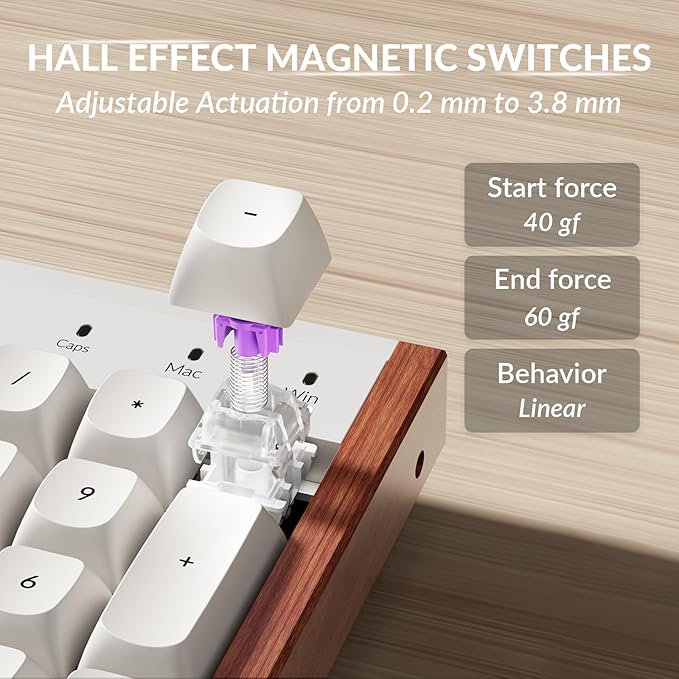 Keychron K10 HE Hall Effect Keyboard Wireless, Magnetic Switch Hot Swappable, Adjustable Actuation Rapid Trigger Mode with Aluminum + Wood Frame, Full-Size Custom RGB for Mac Windows Linux - White