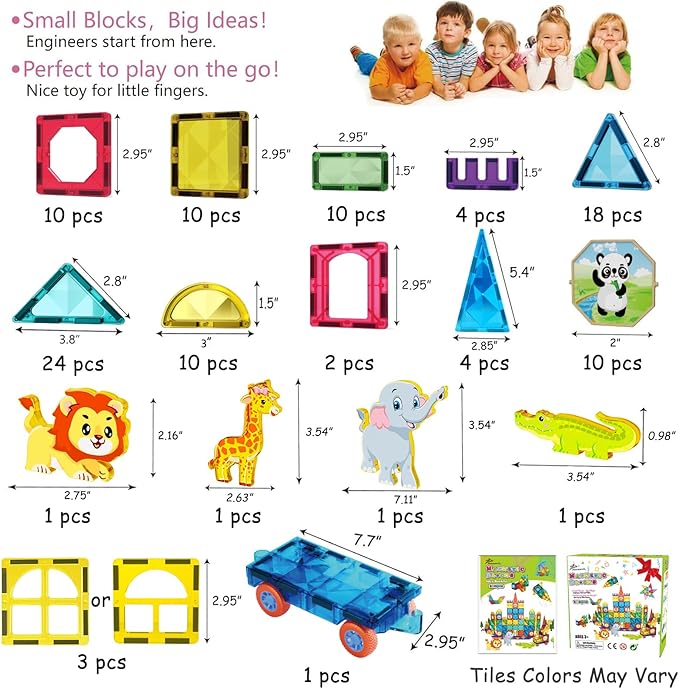 Jasonwell Magnetic Tiles Kids Magnetic Blocks Building Sets 3D Magnet Tile Building Toy Construction Educational STEM Toys Christmas Birthday Gifts for Toddlers Boys Girls 3 4 5 6 7 8 9 10 + Year Old