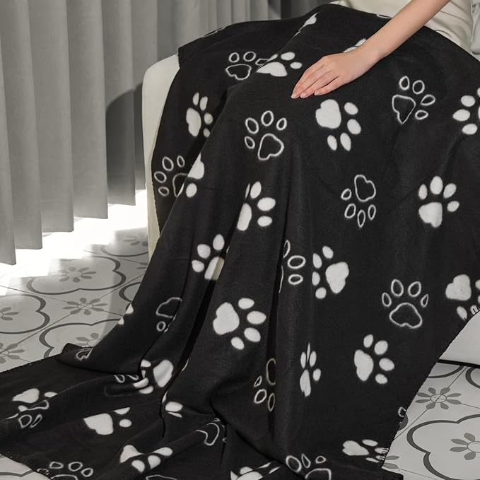 CAI TENG Fleece Throw Blanket Blankets for Couch Bed 50x60 inch 6 Pack Kids Blanket Throws Fleece Fabric Soft Cozy Travel Blankets Lightweight Small Throws Camping Gifts Blankets Black Dog Paw