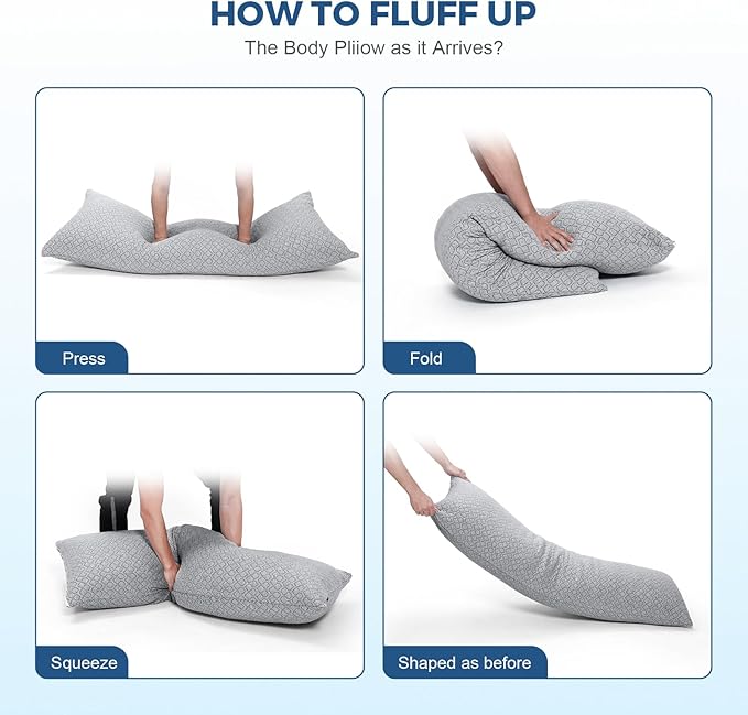 Thick Memory Foam Body Pillow - Full Body Pillows for Side Sleeper - with Grey Cooling Pillowcase 20 x 54 inches (Grey Color)