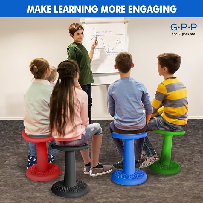 Gpack-pro Kids Wobble Stool – Improves Focus Attention – Non-Slip Base - Wiggle Chair Active Flexible Seating for Preschool Kindergarten Elementary School 17.7-Inch High (Black)
