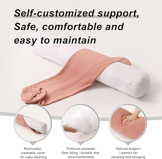 Body Pillow for Adults – Long Bolster Pillow for Bed, Round Cuddle Pillow, Full Support for Side Sleepers,39.37 x 7.87 Inches,Blush Pink