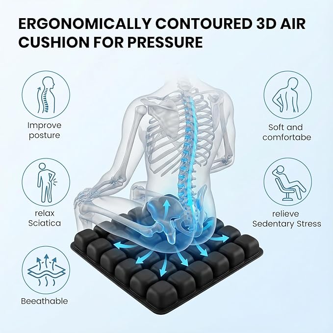 Upgraded Inflatable Travel Seat Cushion for Airplane and Car, Portable Air Cushion for Long Flights, Office Chair and Wheelchair, Pressure Relief Seat Pad for Sitting Comfort