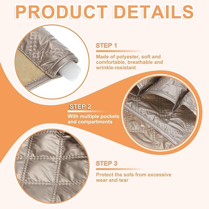 uxcell 1 Pcs Recliner Armchair Caddy, Couch Armrest Organizer with 5 Pockets for Bedside Sofa Remote Control Holder Magazine Phone Book Glasses (Gold, 35"x13")