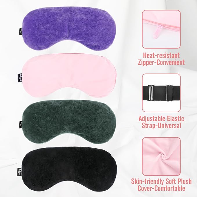 BeHoomi Heated Eye Mask Warm Compress for Eyes, Soothing Weighted Eye Mask for Sleeping, Microwave Moist Heating Pad Hot Compress for Eyes Relaxation, Reusable Sleep Mask for Home, Office (Pink)