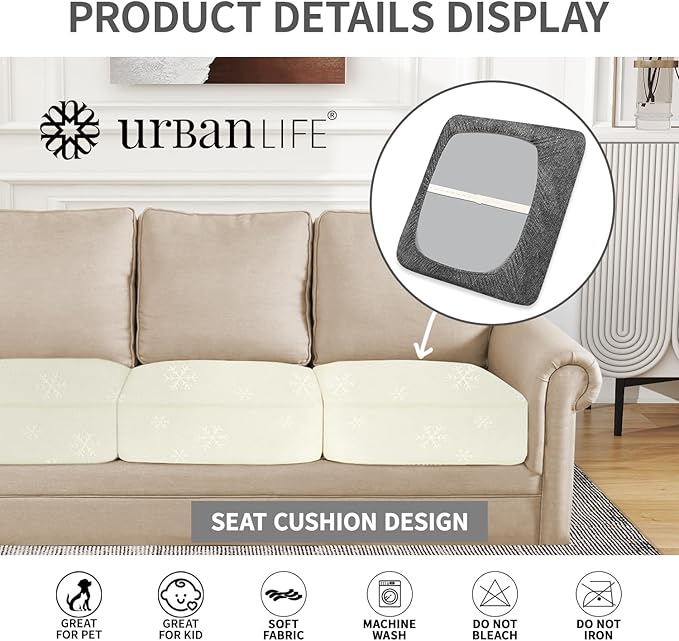 URBANLIFE Stretch Couch Cushion Covers Set of 3 – Replacement Individual Sofa Seat and Back Cushion Slipcovers with Full Elastic Hem, Soft Textured Fabric, Fits 27"x38", Machine Washable (Gray)