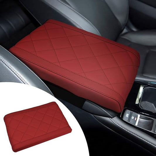 Hovom Car Center Console Armrest Pillow, 12.6"×7.87"×1.97" Leather Arm Rest Cover for Cars, Soft Comfortable Auto Armrest Cushion Pad, Vehicle Middle Console Cover, Car Accessories (Wine Red)