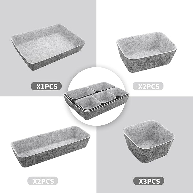 8pcs Drawer Organizers, Separators, Storage Box,Felt Storage Bins Inserts Tool Containers Toy Basket Shelf Cubes Foldable Drawer Dividers Desk Organisers -Grey Matching